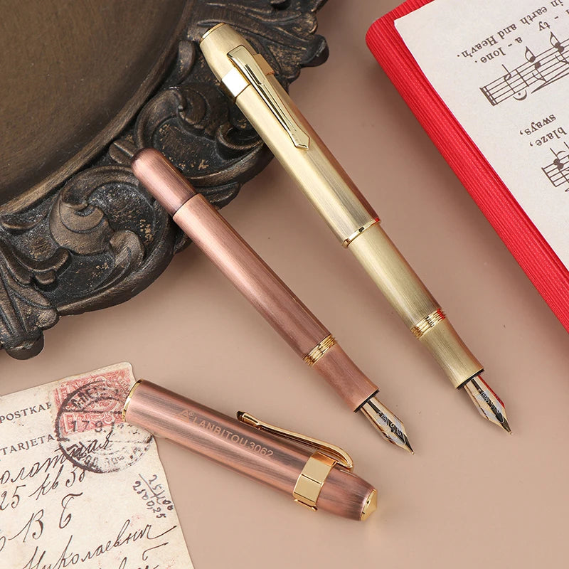 3062 Unique Antique Brass Pocket Roller Ball Pen Short Portable Pens Qme