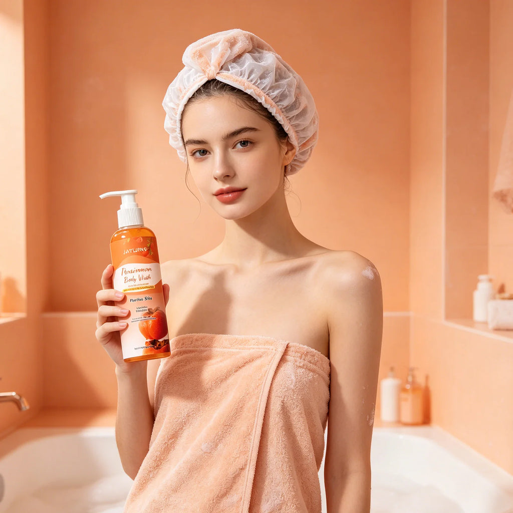 Jaysuing Persimmon Body Wash Odor Removal Refreshing Oil Control Exfoliating Body Cleaning Smooth Skin Purification Shower Gel Qme