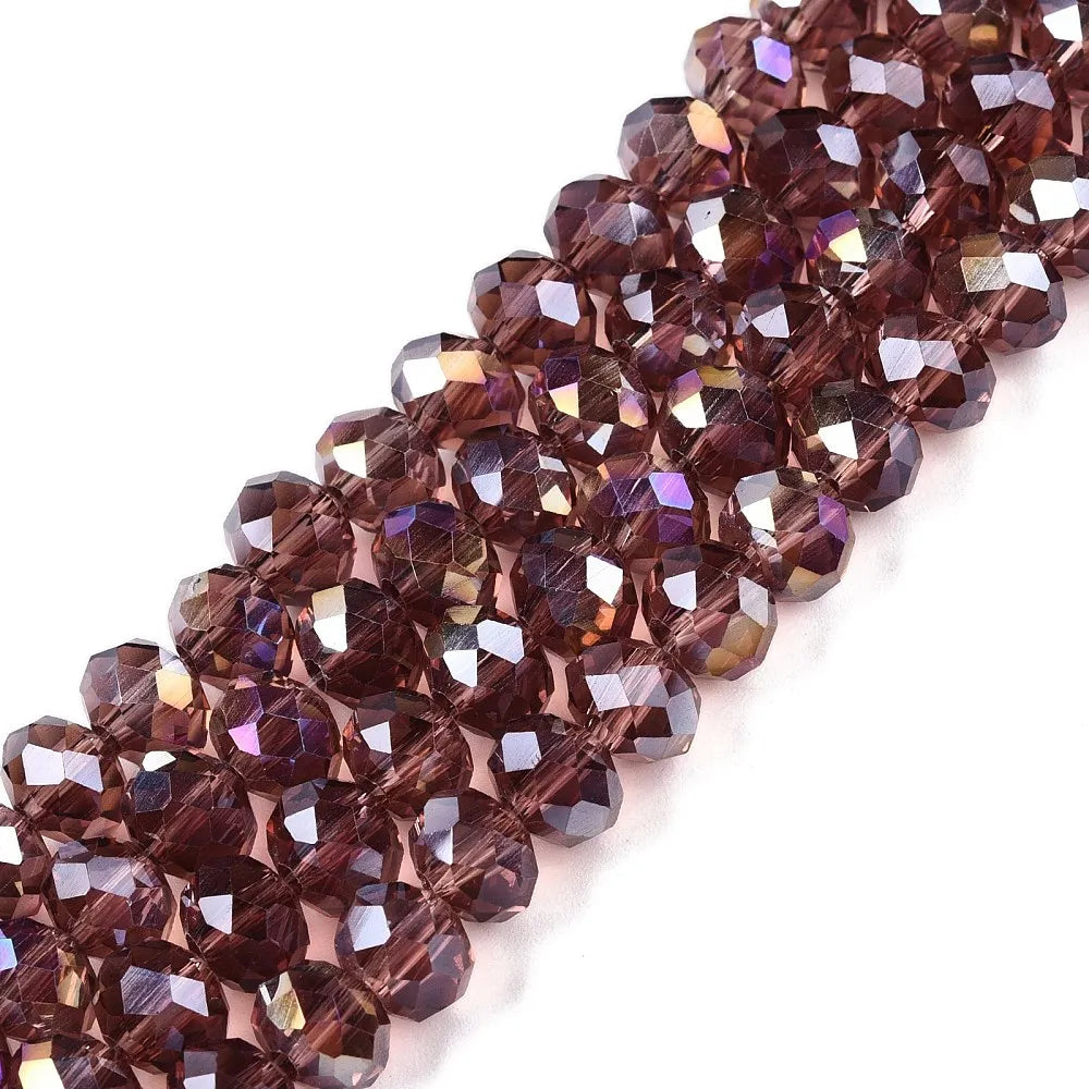 Pandahall 20strands Glass Multicolor Beads AB Plated Faceted 8x6mm