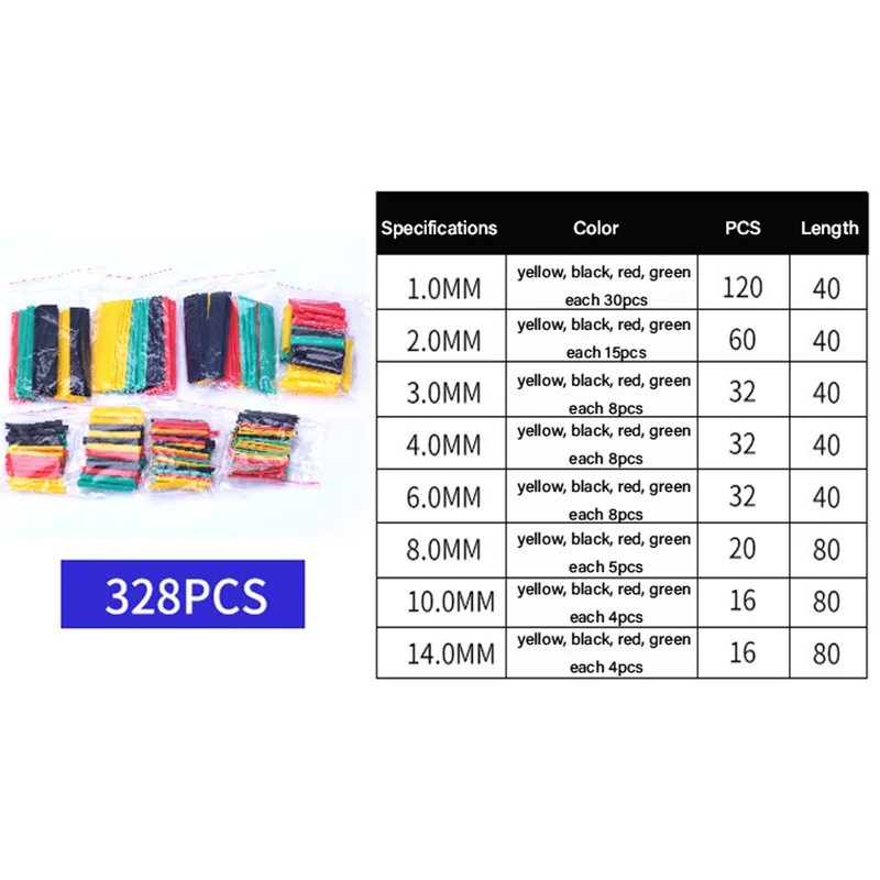 Insulation Heat-shrinkable Sheath Set Colored Thermoresistant Heat Shrink Tube Charger Cable Protector Connect Sleeved Cable Qme 328pcs Colored(Bag)