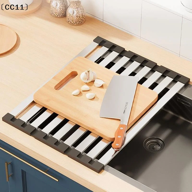 304 Stainless Steel Kitchen Sink Drain Rack Dish Foldable Telescopic Qme