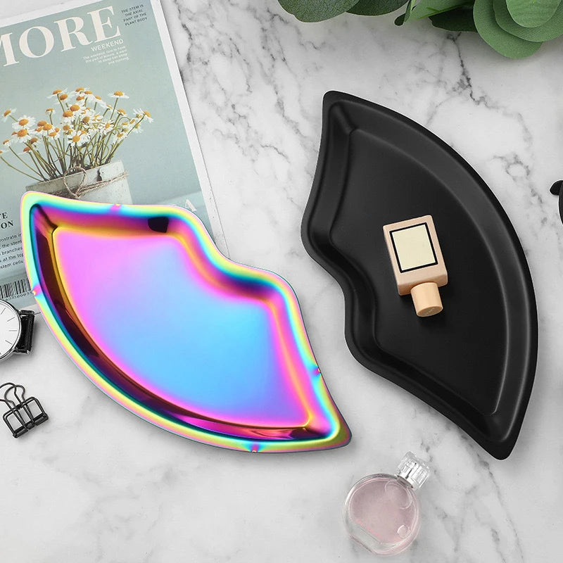 Tray Decorative Home Cosmetics Lip Shaped Jewelry Stainless Steel Qme