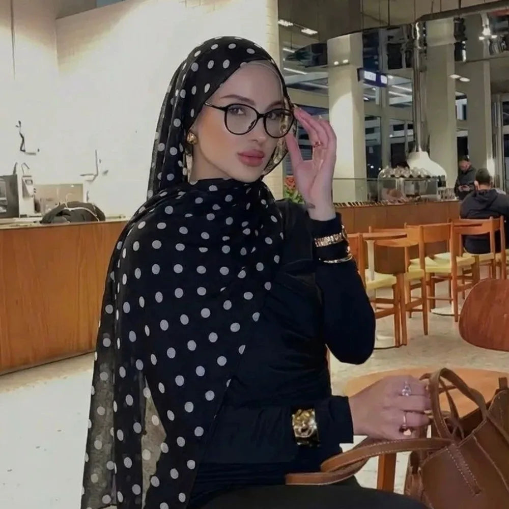 Breathable Cotton Long Scarf Versatile Stylish Polka Dot Shawl Qme Style E