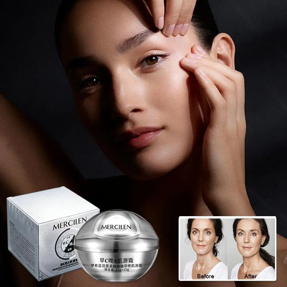 Day Night Dual Firming Essence Cream Set Vitamin C White Truffle Day Cream Retinol Black Truffle Night Cream Smooth Refresh Qme