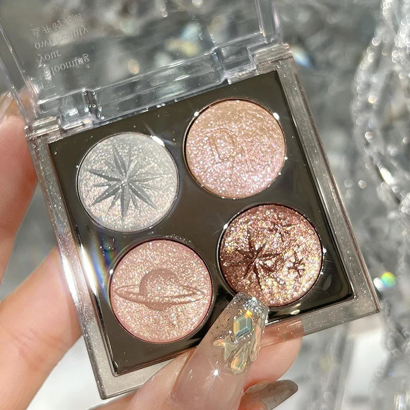 4-colors Planet Diamond Glitter Eyeshadow Palette Aurora Purple Qme