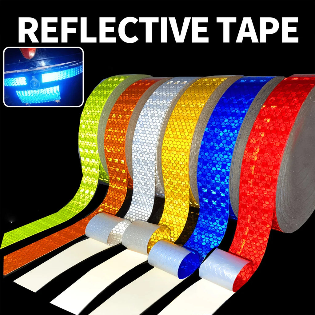 Reflective Car Stickers Outdoor Waterproof Warning Tapes White Red Fluorescent Yellow Reflectors Safety Strip Qme