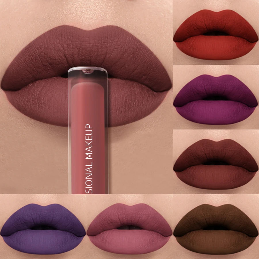 Dark Brown Matte Velvet Lip Gloss Waterproof Liquid Lipstick Nude Qme