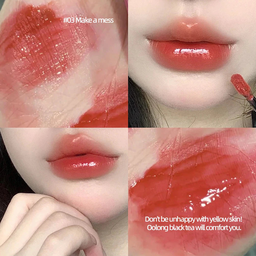 Jelly Lip Gloss Long-Lasting Sexy Red Lip Glaze Colored Moisturizing Lipstick Mirror Water Lip Tint Korean Beauty Lips Makeup Qme 3