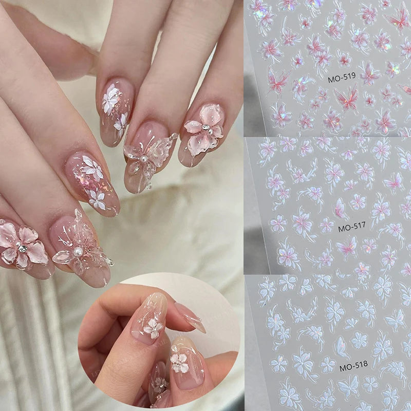 Nail Adhesive Charm Art Accessories Laser Flower Sticker Decoration Qme