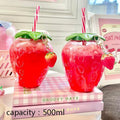 ^500ml Summer Cute Strawberry Straw Water Bottle Milk Coffee Straw Cup for Home Qme red 500ML