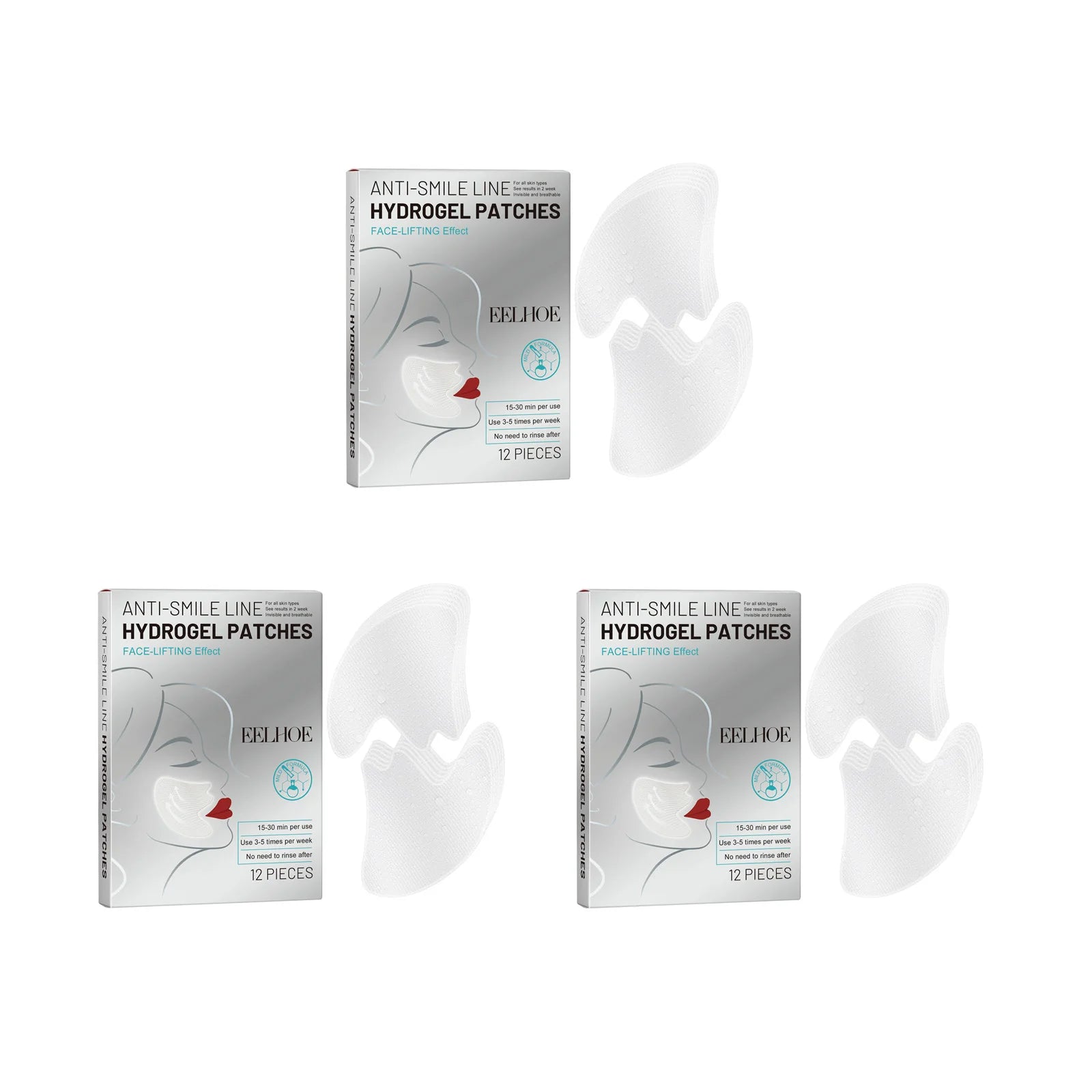 Smile Lines Patch Nasolabial Folds Patches Anti-Smile Line Lifting Firming Facial Skin Fade Fine Lines Marionette Lines Hydratin Qme 3 x 12Pcs Boxed