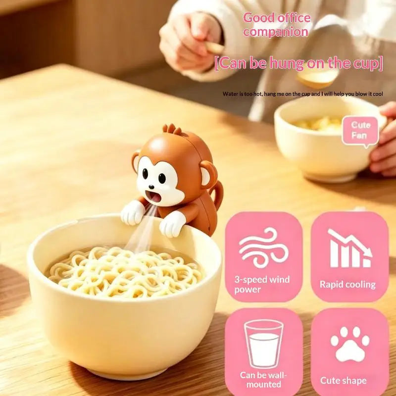 Blowing Monkey Mini Fan With Hanging Design For Cups, Bowls And Basins Multi Functional Cooling Fan Creative Cooling Mini Fan Qme 1pcs