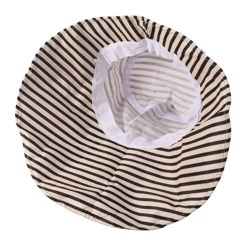 Simple Striped Bucket Hat Widened Brim Sunshade Foldable Beach Sun Cap Lightweight Cloth Roll Edge Fisherman Hat Vacation Qme