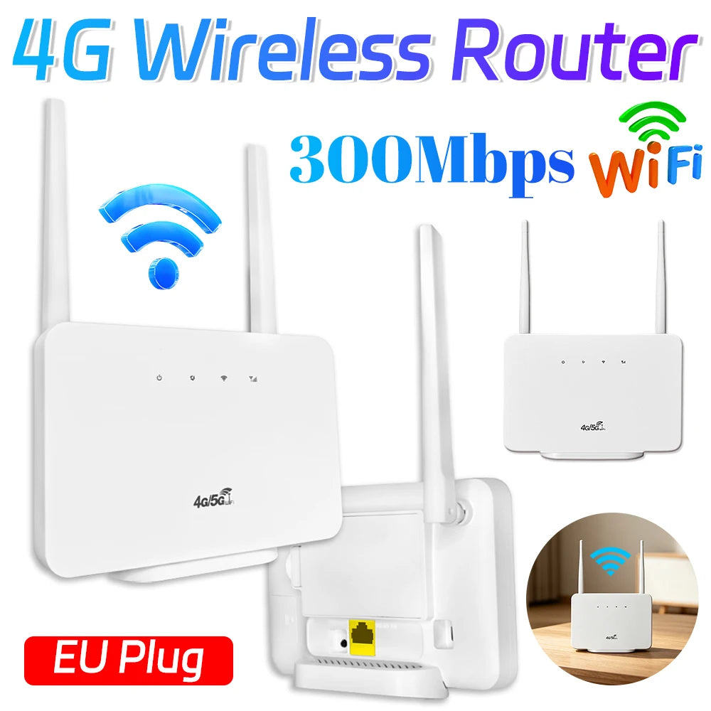 4G Wireless Router 300Mbps 4G Router Wireless Modem External Antenna with Sim Card Slot for Home Travel Work Qme Default Title