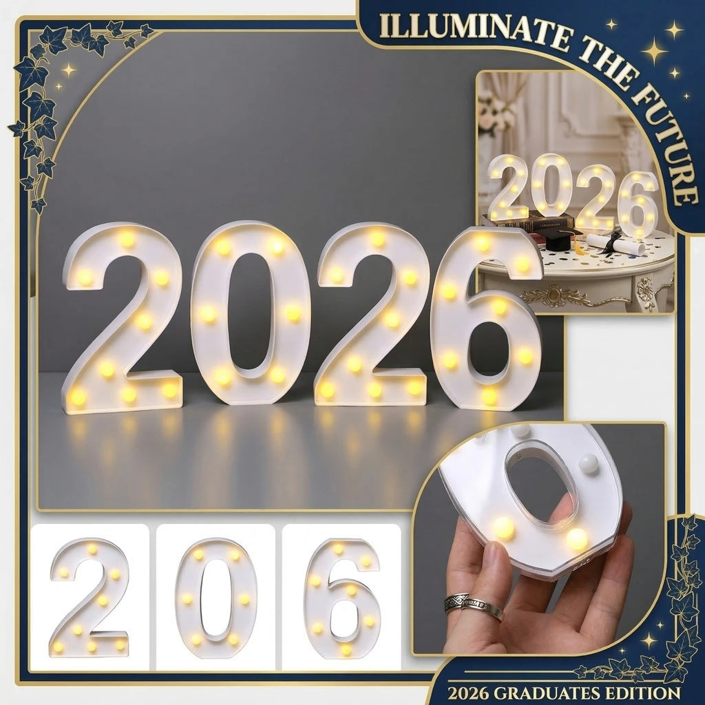 2026 Graduate 22cm LED Luminated Digital Letter Signboard Desktop Ornament Party New Year DIY Light Scene Decorative Props Qme