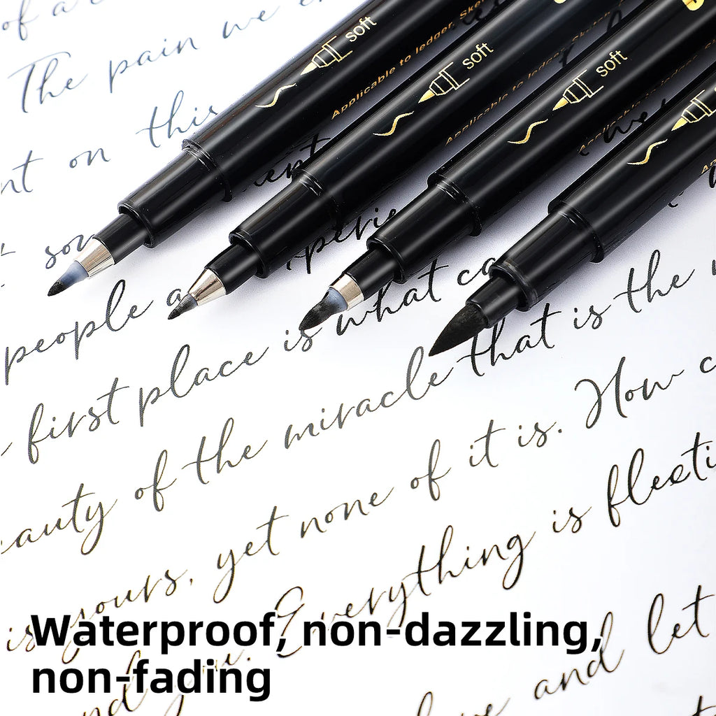 4 Pcs Black Hand Lettering Calligraphy Pen Set Drawing Writing Learning Fine Brush Markers Art Supplies Manga Pen Qme