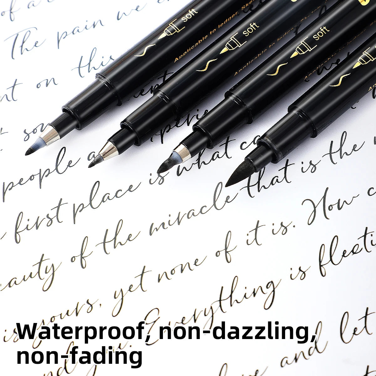 4 Pcs Black Hand Lettering Calligraphy Pen Set Drawing Writing Learning Fine Brush Markers Art Supplies Manga Pen Qme