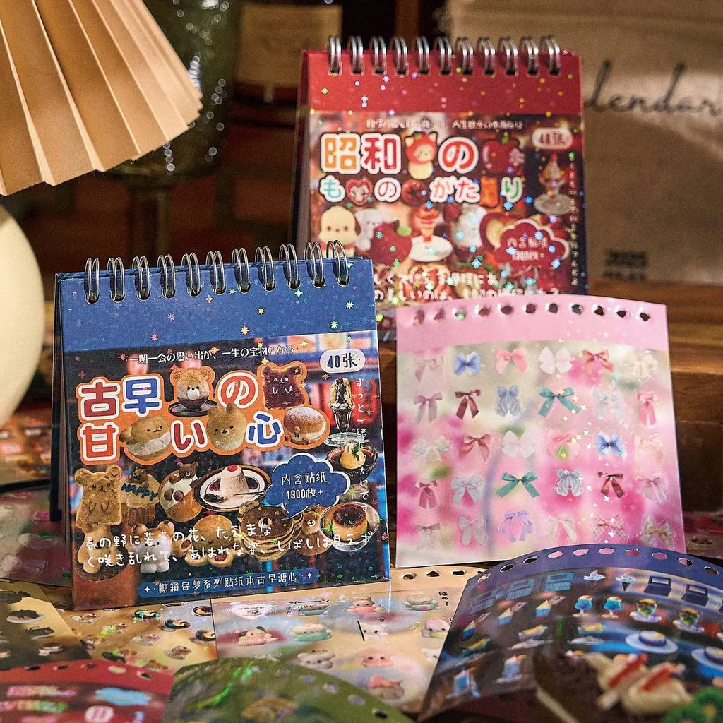 45/48 Pcs/book Cute Die-cut Flash Aesthetic Stickers Book DIY Scrapbooking Phone Case Decoration Collage Japanese Stationery Qme
