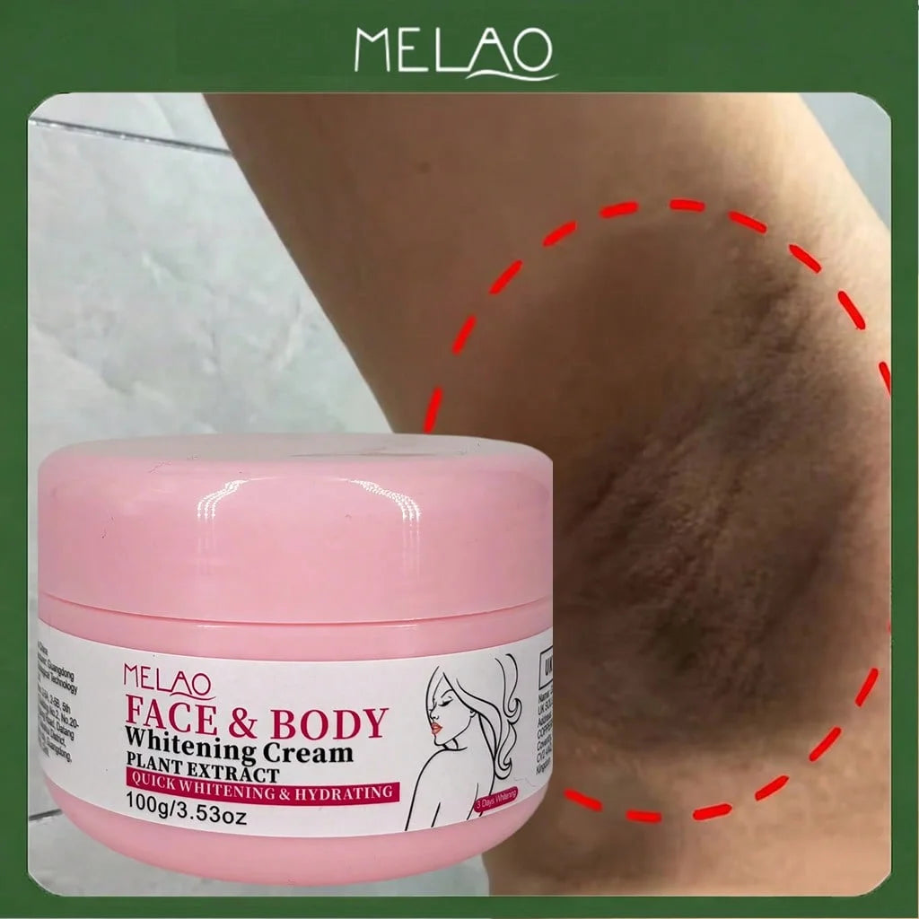 MELAO Face & Body Brightening Cream, Quick Whitening & Hydrating, Evens Skin Tone, Reduces Dark Spots, with Plant Extracts Qme