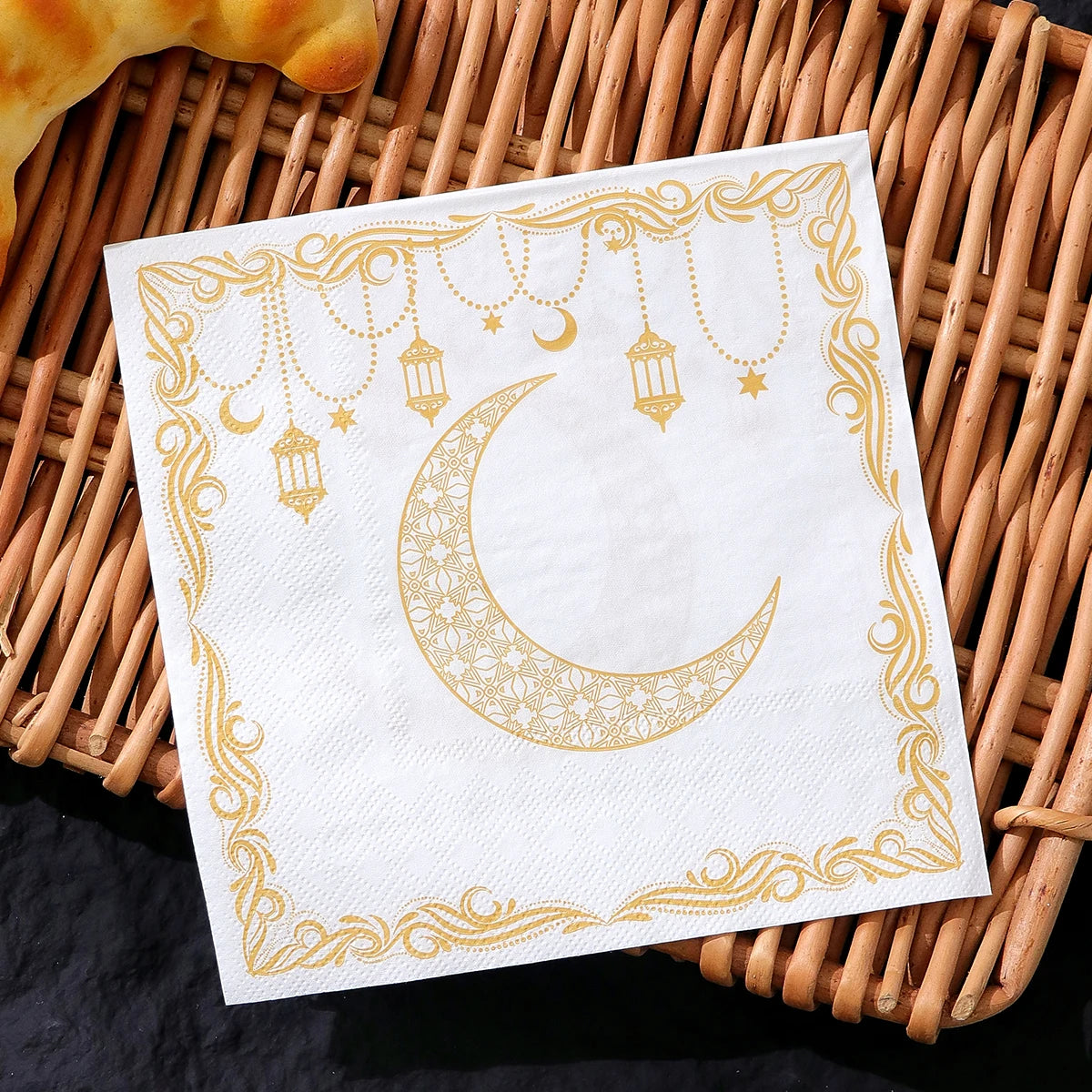 20 Elegant Disposable Ramadan Party Napkins Featuring a Yellow Moon Lantern Design, Perfect for Eid Celebrations, Home, Kitchen Qme