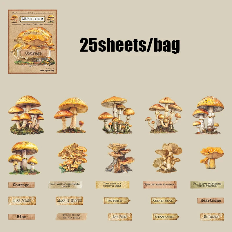 25 Sheets/Pack Vintage Mystical Mushroom Stickers for DIY Crafts Scrapbooking Phone Case Planner Journal Decoration Qme 5
