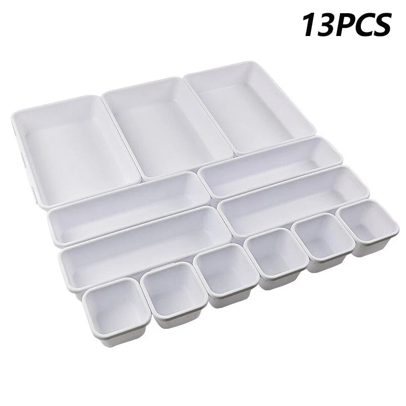Kitchen Bathroom Makeup Organizer Boxes Drawer Organizers Separator Qme White