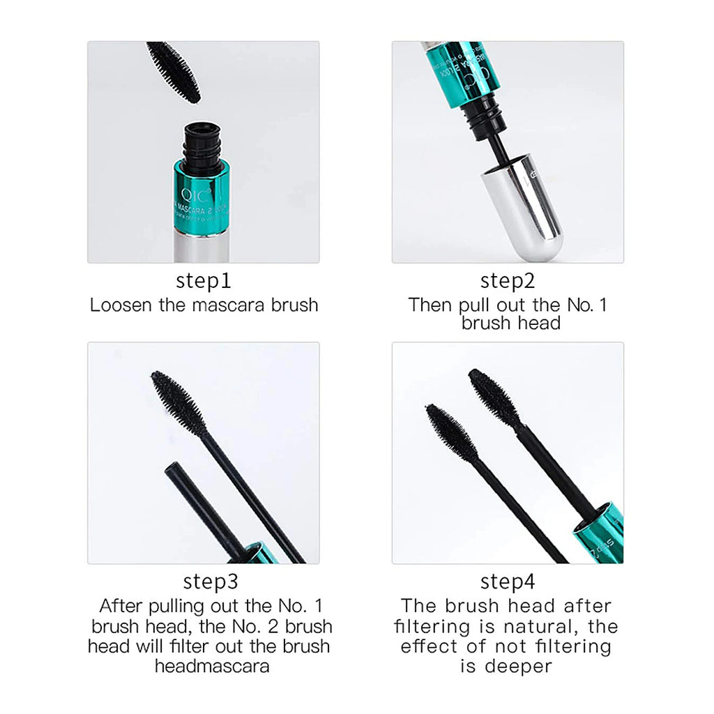 Double In-one Mascara Silk Fiber Mascara Waterproof Mascara for Eyelash Extension Black Thick Lengthening Eye Lashes Cosmetics Qme