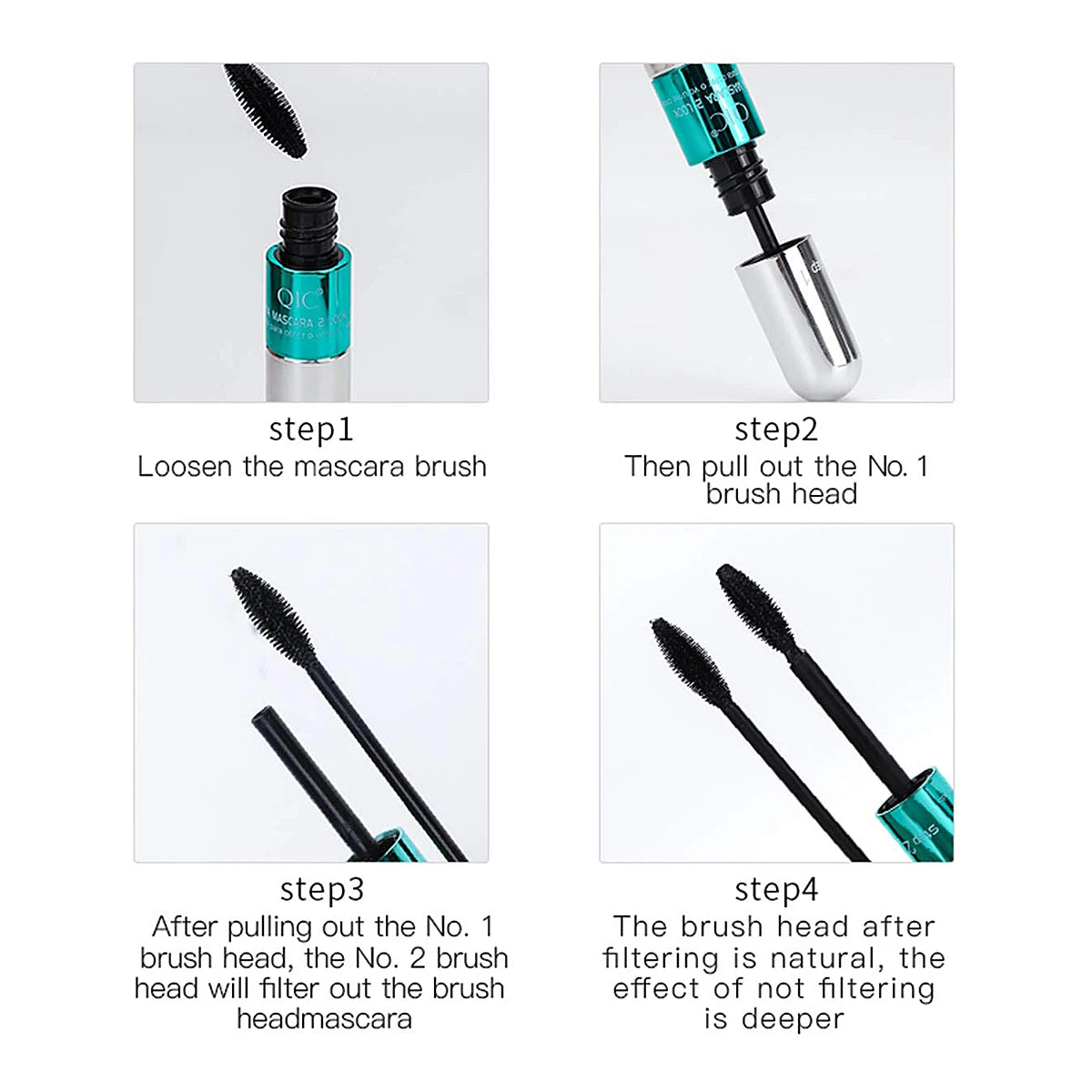 Double In-one Mascara Silk Fiber Mascara Waterproof Mascara for Eyelash Extension Black Thick Lengthening Eye Lashes Cosmetics Qme