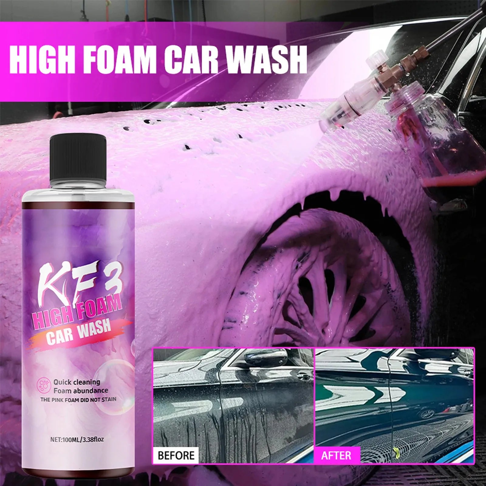 Bubble Wash Liquid Car Motorcycle Pre-wash Wash High Concentration High Foam Strong Decontamination Detergent Wash Soap 100ml Qme 1 pink