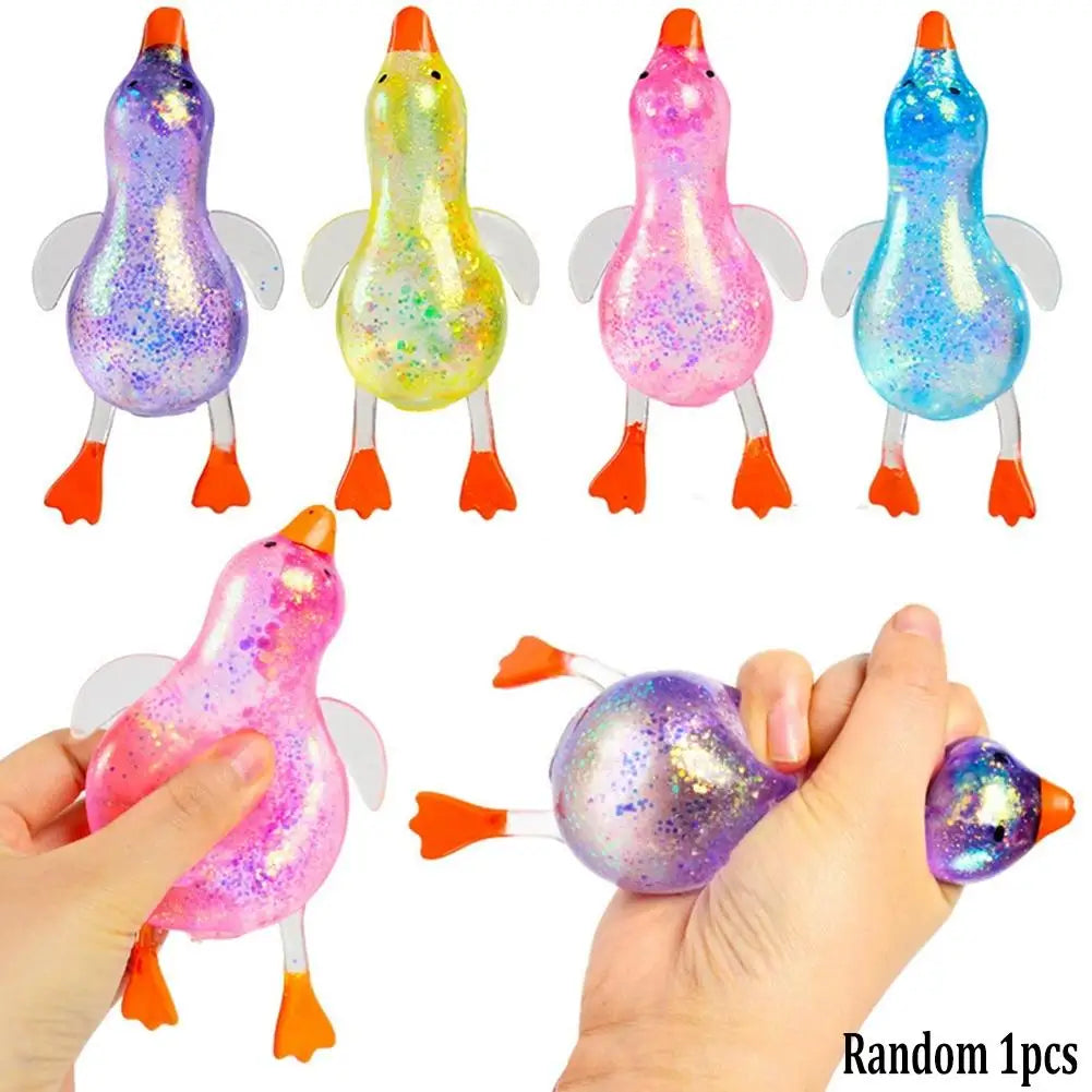 Stress Relief Squeeze Squishy Glitter Ducks Kids Fidget Toy Animal Qme