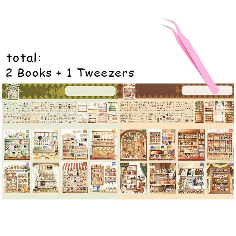 Vintage British Store Scene Sticker Book, Multi-subject 3D Scene Building Sticker Book, Journal Collage & Decorative Paper Qme A
