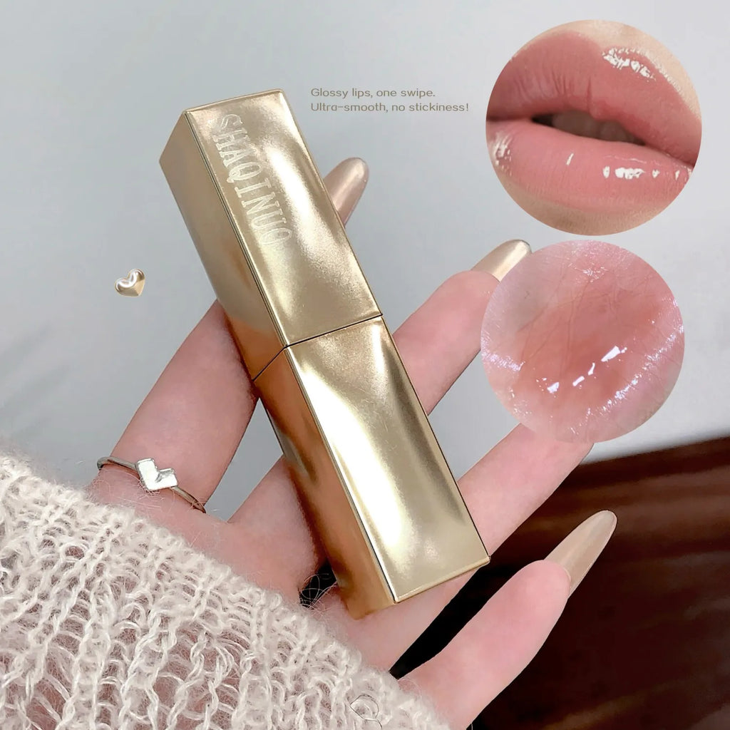 SHAQINUO Solid Lip Gloss Silky Glossy Luxurious Gold Lipstick Qme