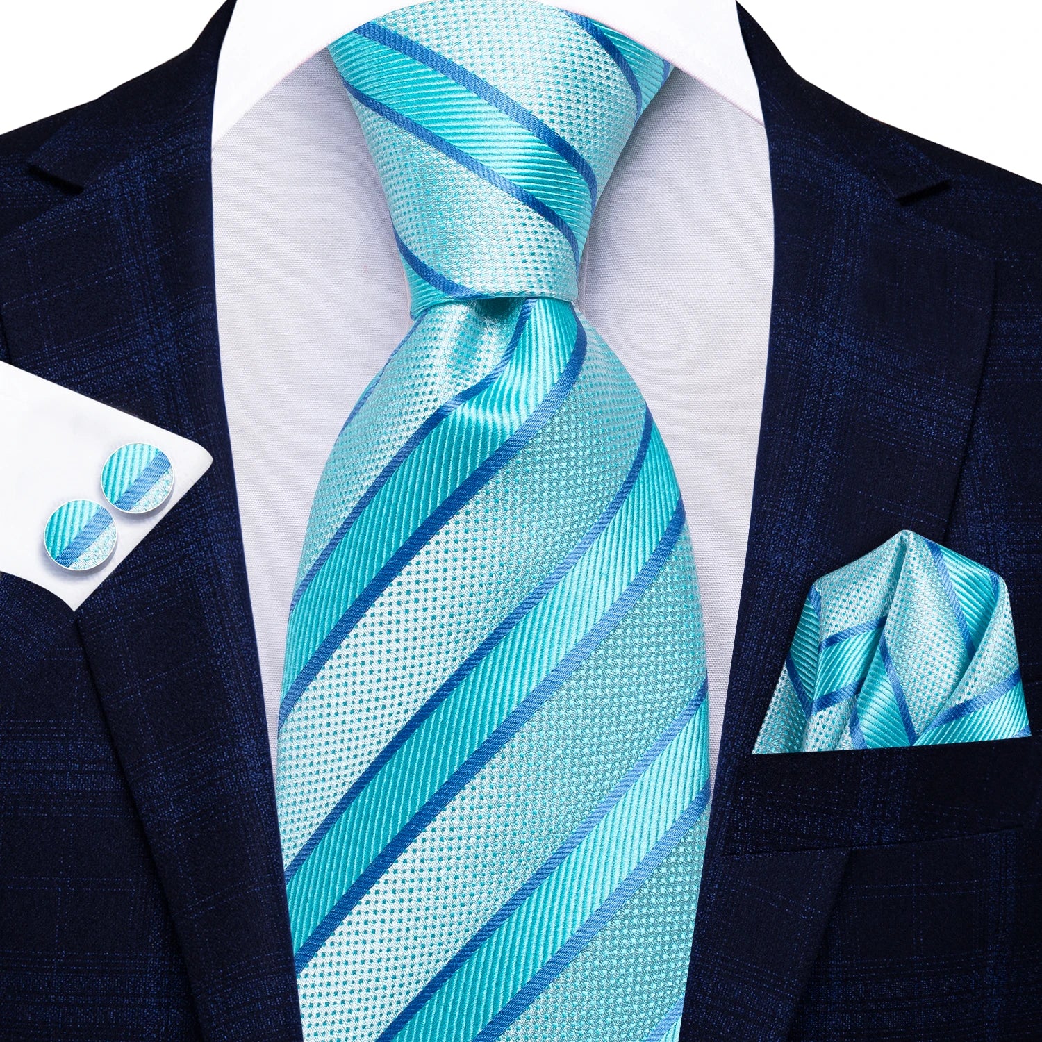 Professional Mens 3-Piece Suit Set: Necktie, Pocket Square & Cufflinks, Classic Design for Wedding Qme DPTH-LDSN3746