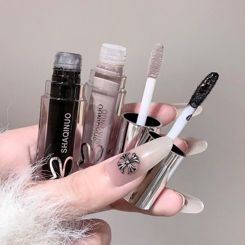 SHAQINUO Water Light Mirror Lip Gloss Lasting Moisturizing Cool Black Silver Gray Pearlescent Fine Sparkling Lipstick Lip Oil Qme