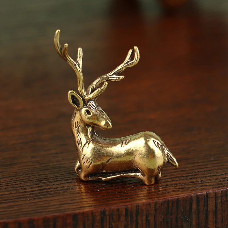 Mini Deer Statue Desktop Ornament Decors Retro Brass Christmas Elk Qme