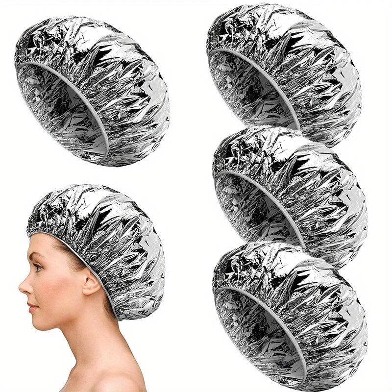 4pcs/1set Reusable Aluminum Foil Deep Conditioning Caps for All Hair Types - Ideal for Coloring & Styling, Salon Quality Qme 4pcs Silvery