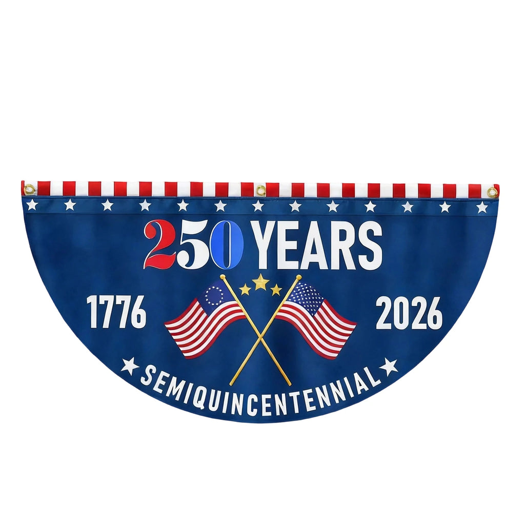 250th USA Anniversary Half-Round Bunting Flag Commemorative Decorative Banner for Parades Town Events Home Garden Decor Qme