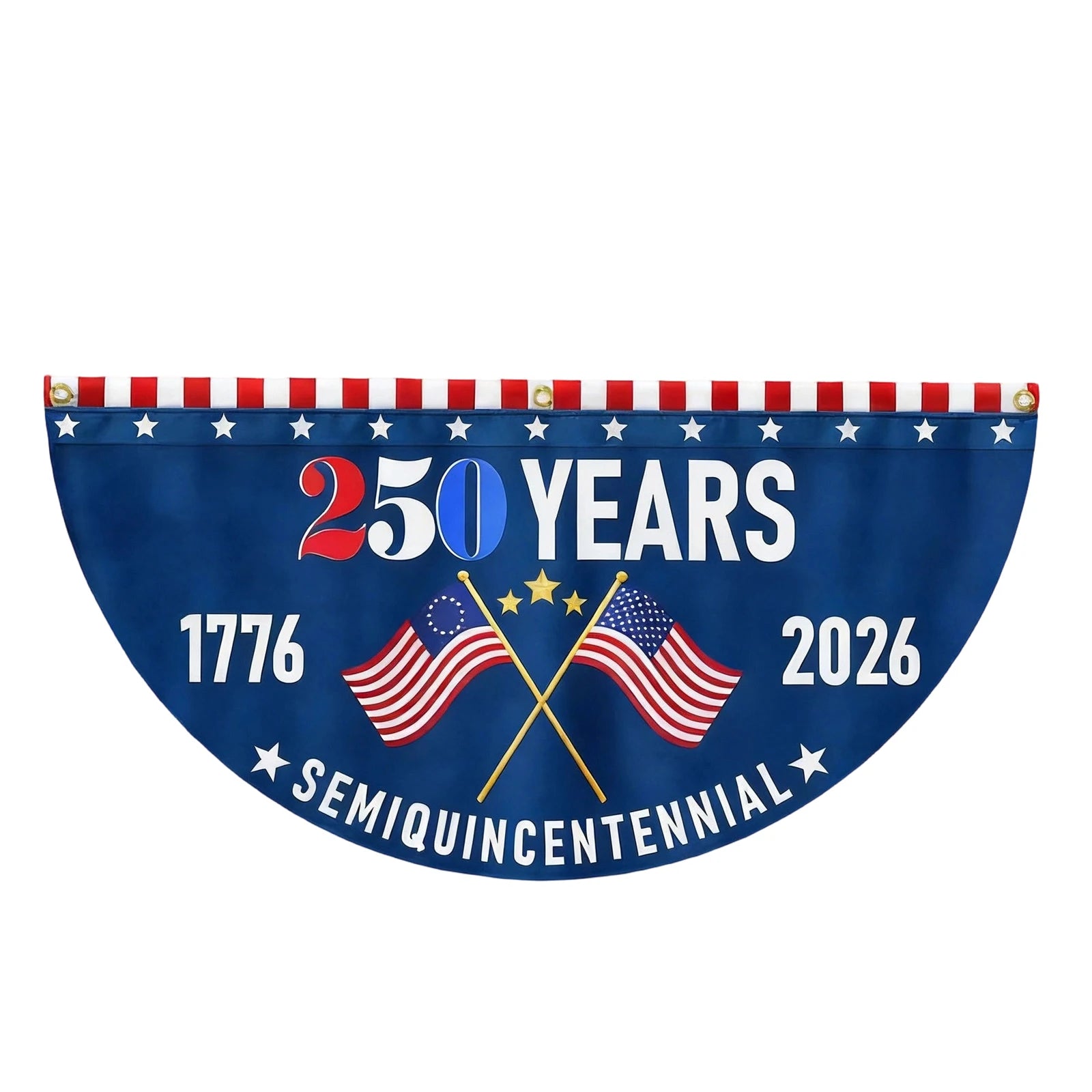 250th USA Anniversary Half-Round Bunting Flag Commemorative Decorative Banner for Parades Town Events Home Garden Decor Qme