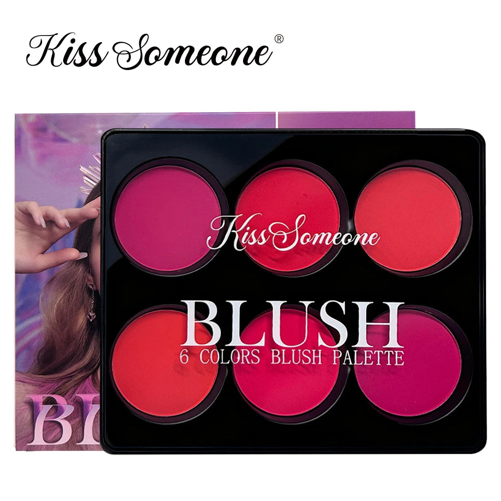 6 Colors Blush Palette for Cheeks,Face Matte Contour Blush Makeup Palette,Buildable Shimmer Facial Cheek Blusher Shades Qme