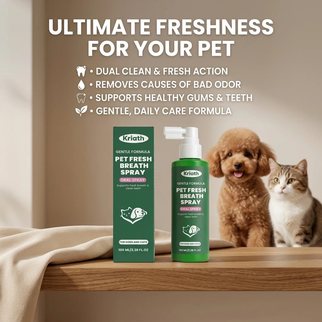 Kriath Pet Fresh Breath Oral Spray Removing Plaque Buildup Eliminate Bad Odor Relieve Oral Discomfort Pet Teeth & Gum Care Mist Qme