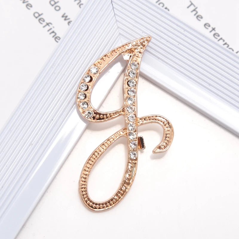 Women Luxury Letter Brooch Pins Gold Rhinestones Crystal English