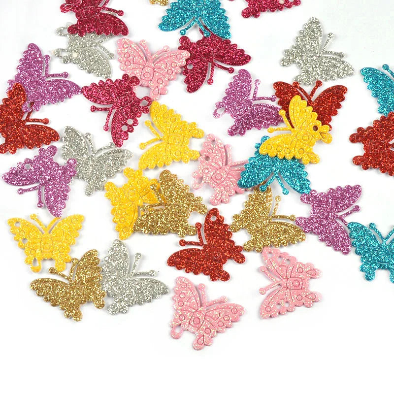 100pcs 27x22mm Glitter Colorful Butterfly Patches DIY Scrapbooking Supplies Crafts Headdress Accessories Costume Art Decoration Qme