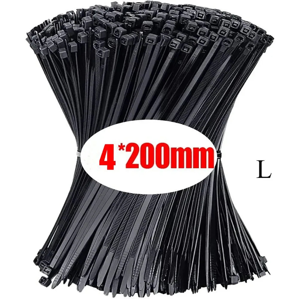 100PCS Nylon Self-Locking Cable Ties Durable Zip Ties Wire Organizer Straps Loop Wrap Fastening for Home Office Cable Management Qme 4x200mm Black 100PC
