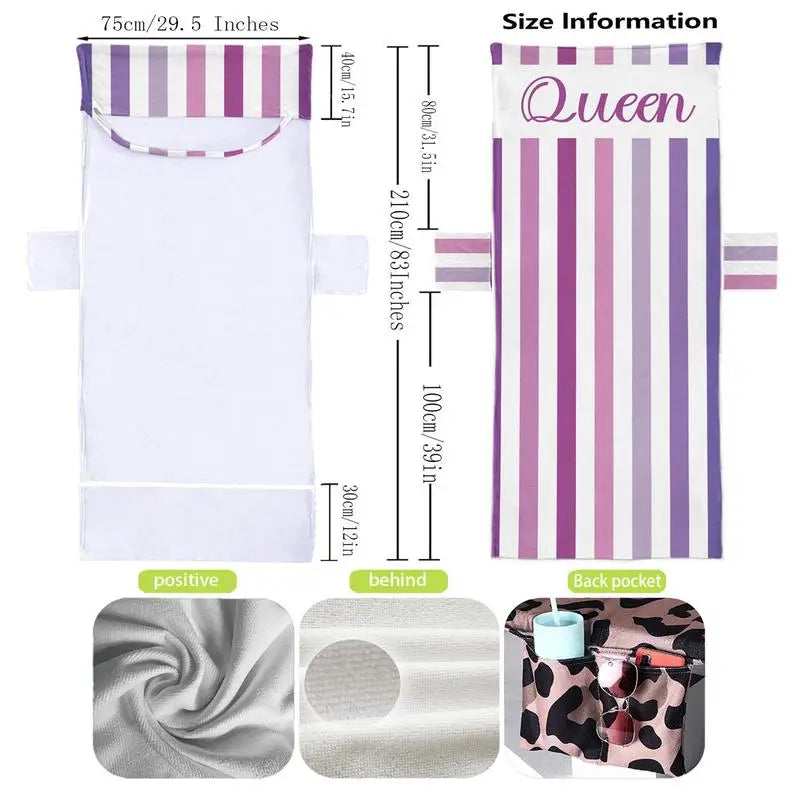 1Pc Striped Beach Chair Cover with Side Storage Pockets Pool Lounge Chaise Towel Sun Lounger Covers suitable for Beach Chair Qme