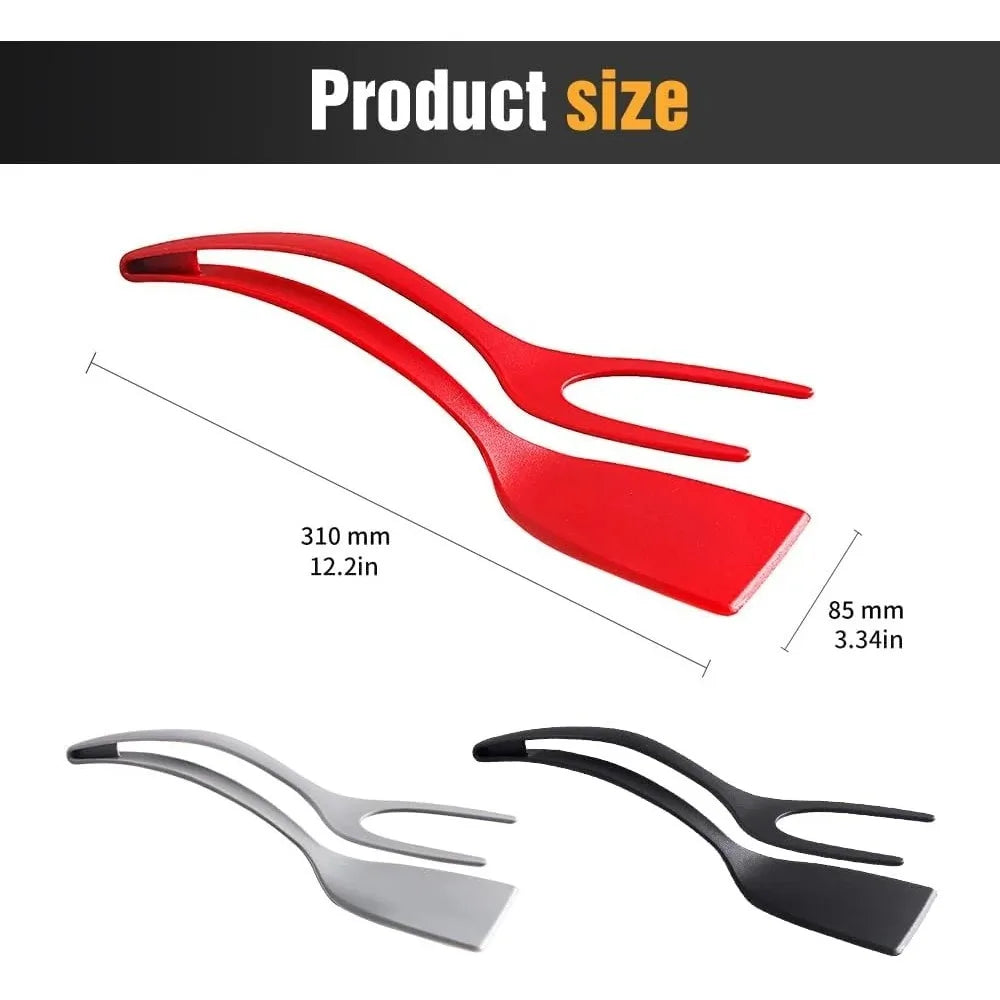 2-in-1 Silicone Egg Flipper Tongs Non-stick Spatula Fish French Toast Qme