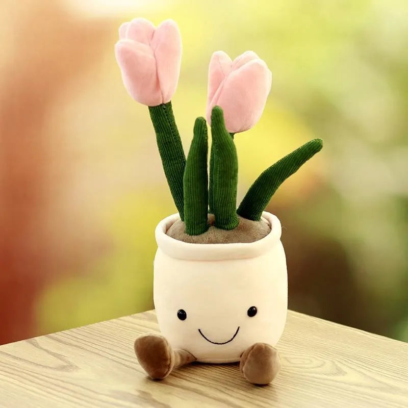 Lifelike Tulip Plant Plush Soft Stuffed Toy Potted Flower Home Living Qme Pink