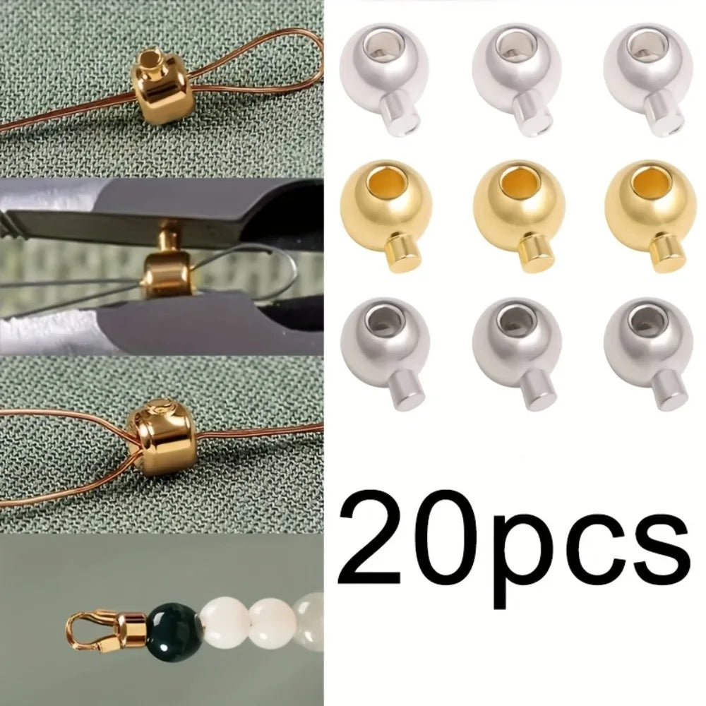 20pcs Adjustable Spring Stopper Beads, Metal Cord Lock Clasps for Jewelry Making Qme