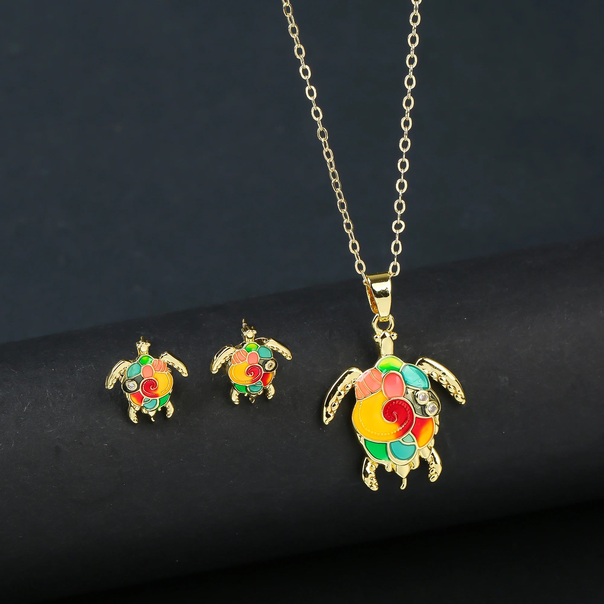 Hot Sale Luxury Cute Sea Turtle Jewelry Set Earrings Necklace Fashion for Women Animal Crystal Collection Jewelry Wedding Gifts Qme Jewelry Set 1