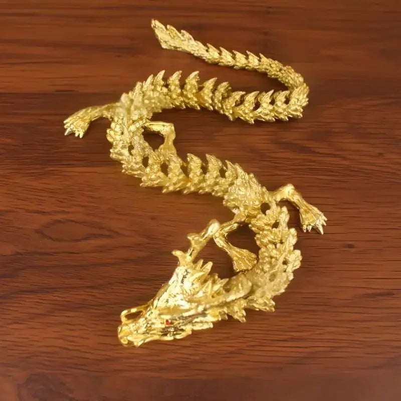 3D alloy golden dragon statue with movable limbs - home desktop decoration, symbol of power and good luck Qme