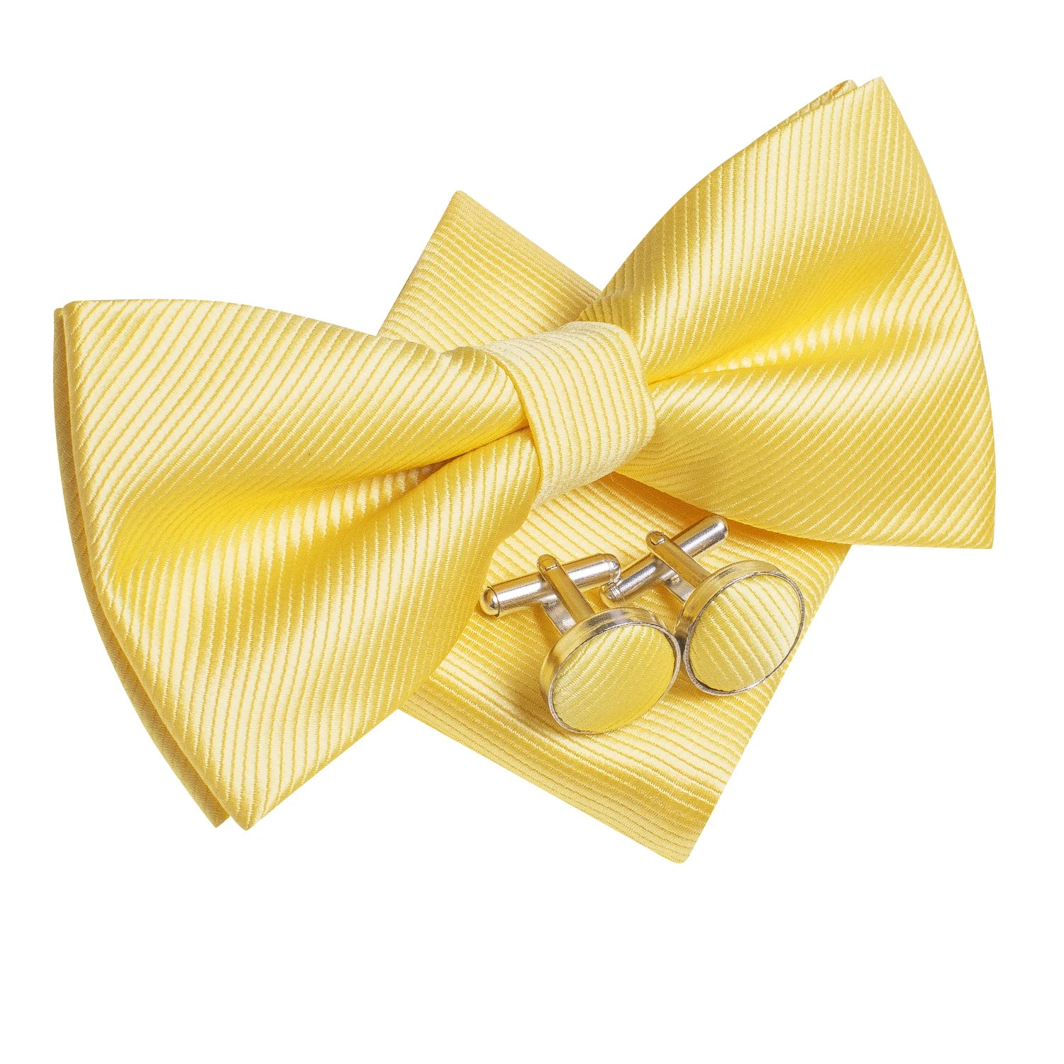 Hi-Tie Men's Bow Tie Handkerchief Cufflinks Set Monochrome Solid Stripe Pre-Tied Wedding Business Qme LH-2516